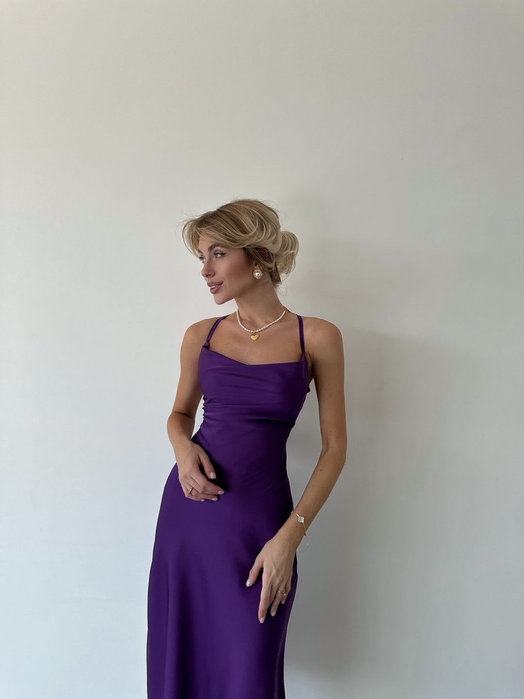 Ninel Silk Slip Dress Purple