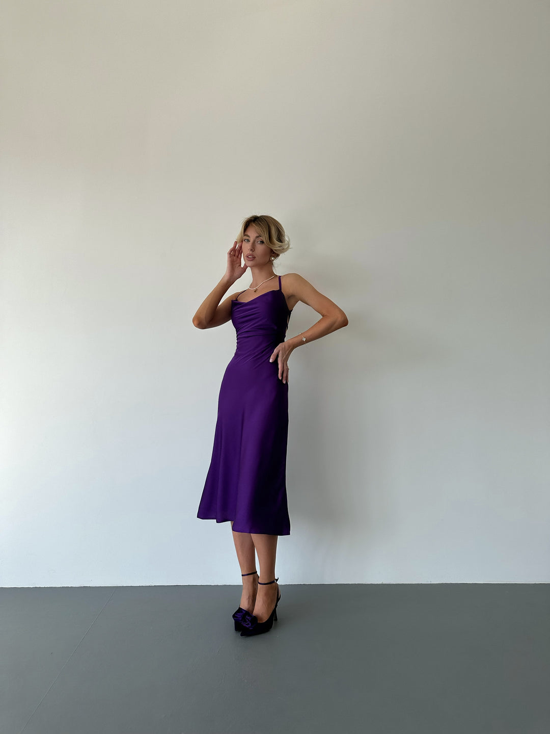 Ninel Silk Slip Dress Purple