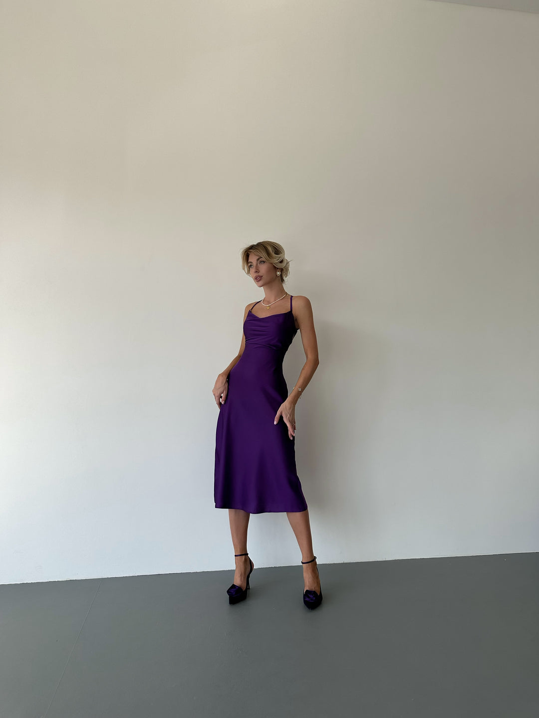 Ninel Silk Slip Dress Purple