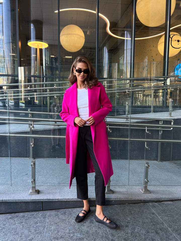 Madrid Hot pink wool wrap coat