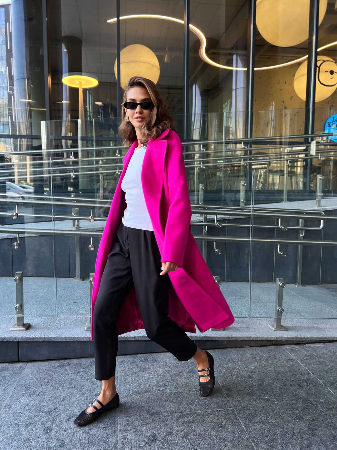 Madrid Hot pink wool wrap coat