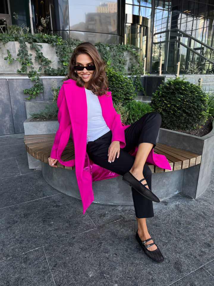 Madrid Hot pink wool wrap coat