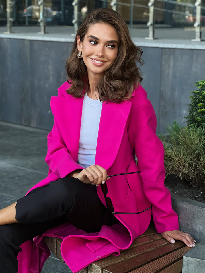 Madrid Hot pink wool wrap coat