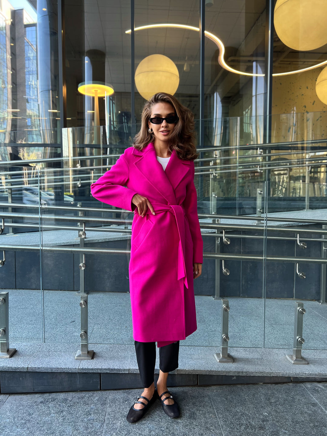 Madrid Hot pink wool wrap coat