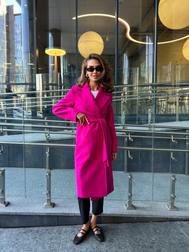Madrid Hot pink wool wrap coat