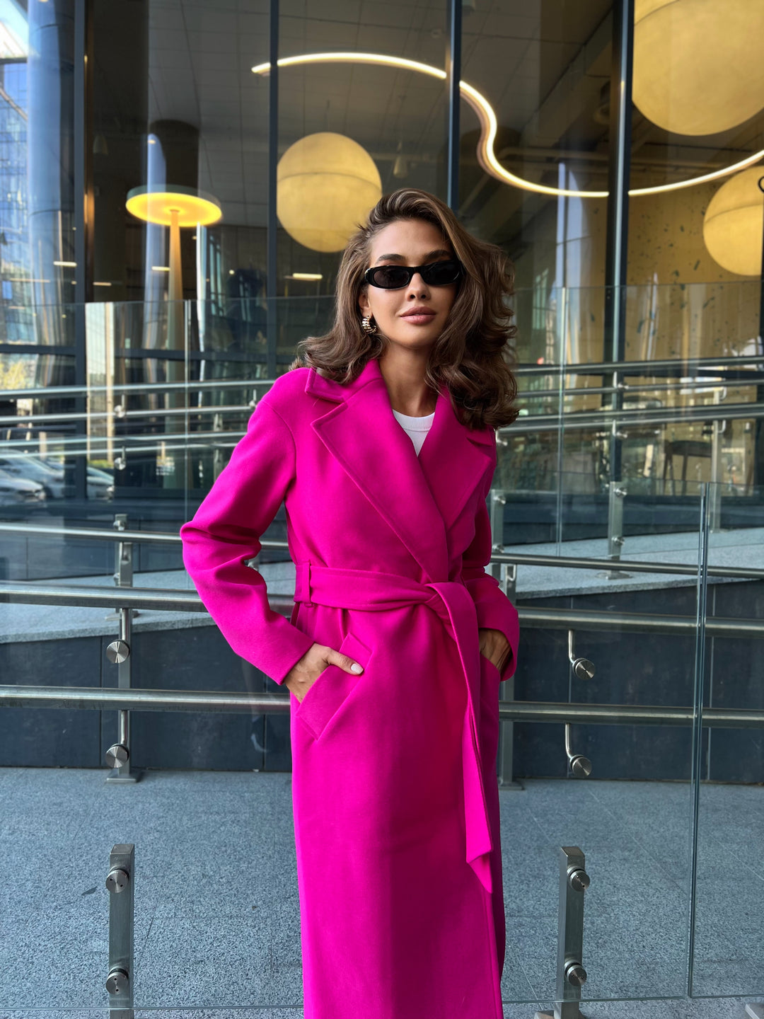 Madrid Hot pink wool wrap coat