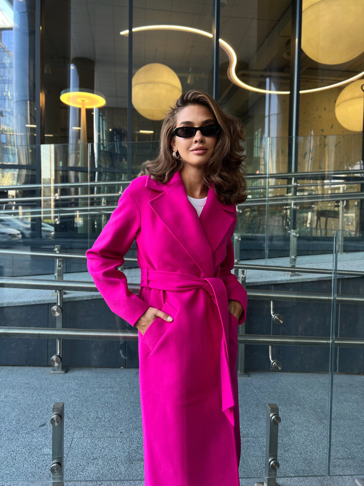 Madrid Hot pink wool wrap coat