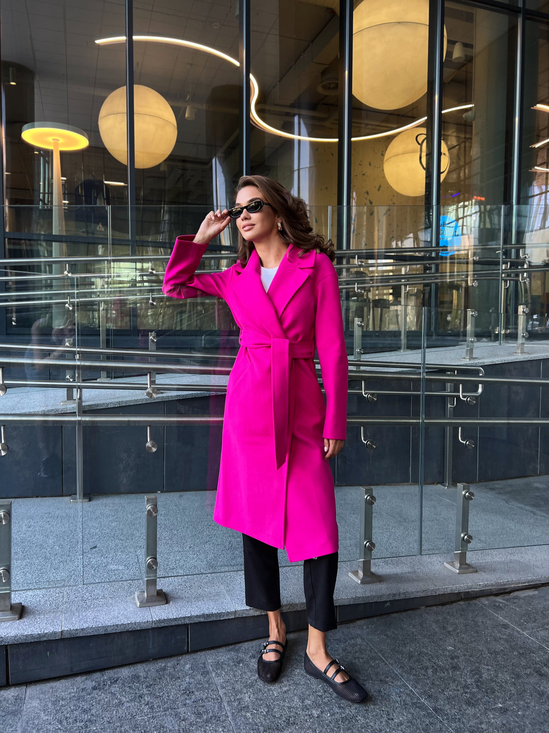 Madrid Hot pink wool wrap coat