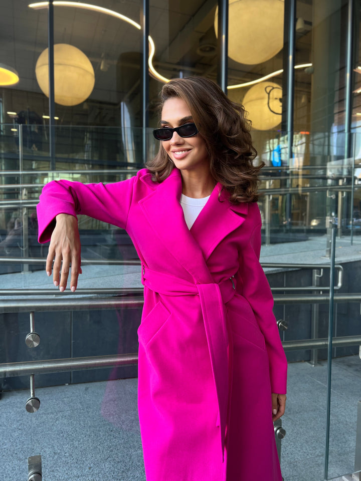 Madrid Hot pink wool wrap coat