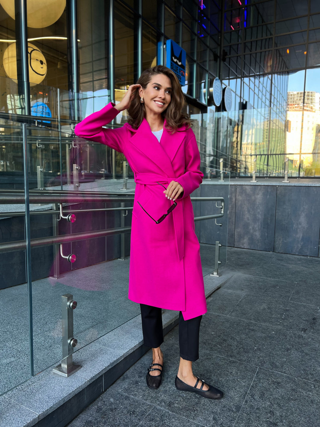 Madrid Hot pink wool wrap coat