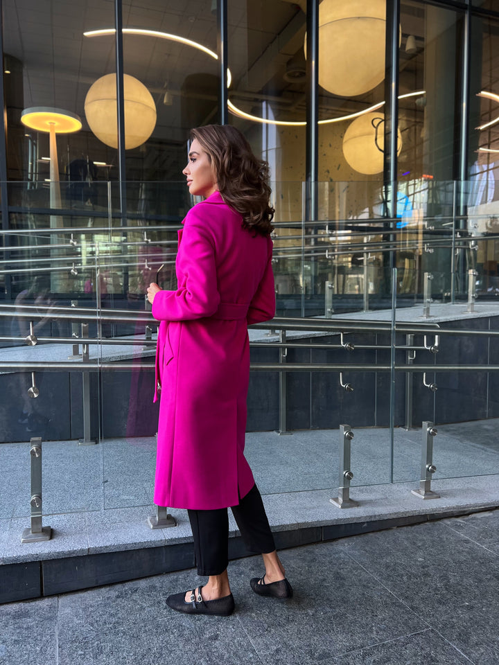 Madrid Hot pink wool wrap coat