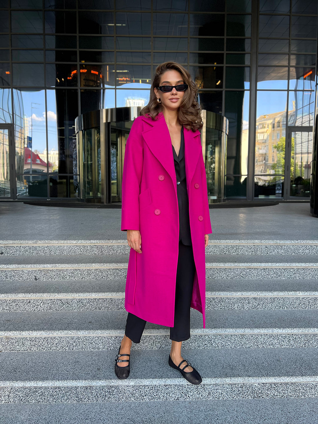 Munich Buttoned Coat Hot pink