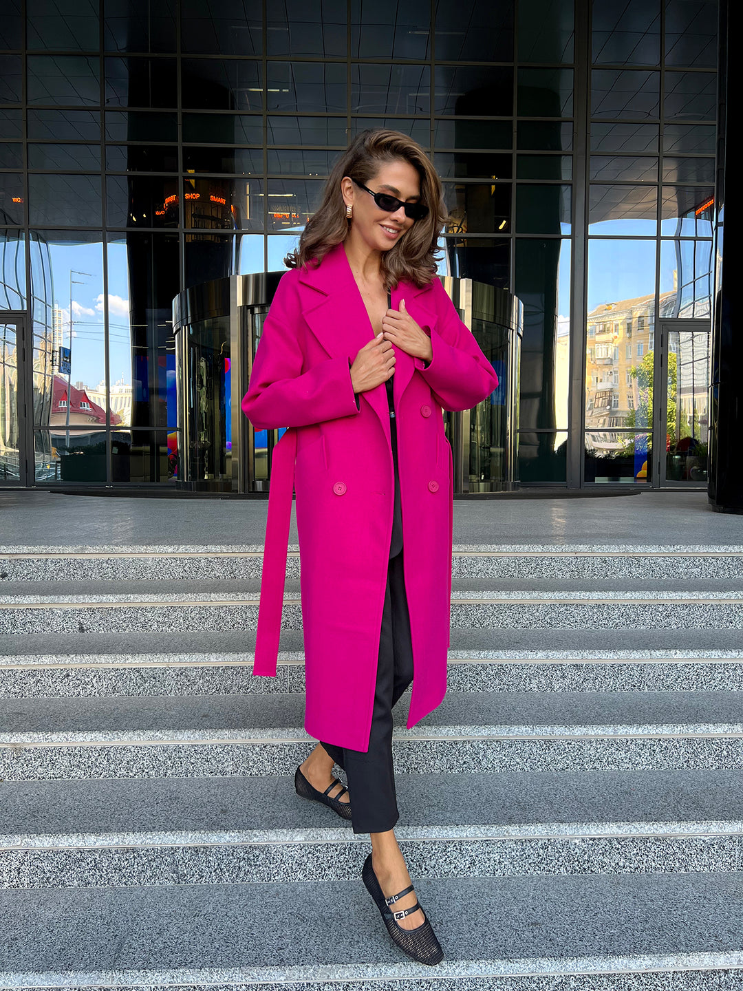 Munich Buttoned Coat Hot pink