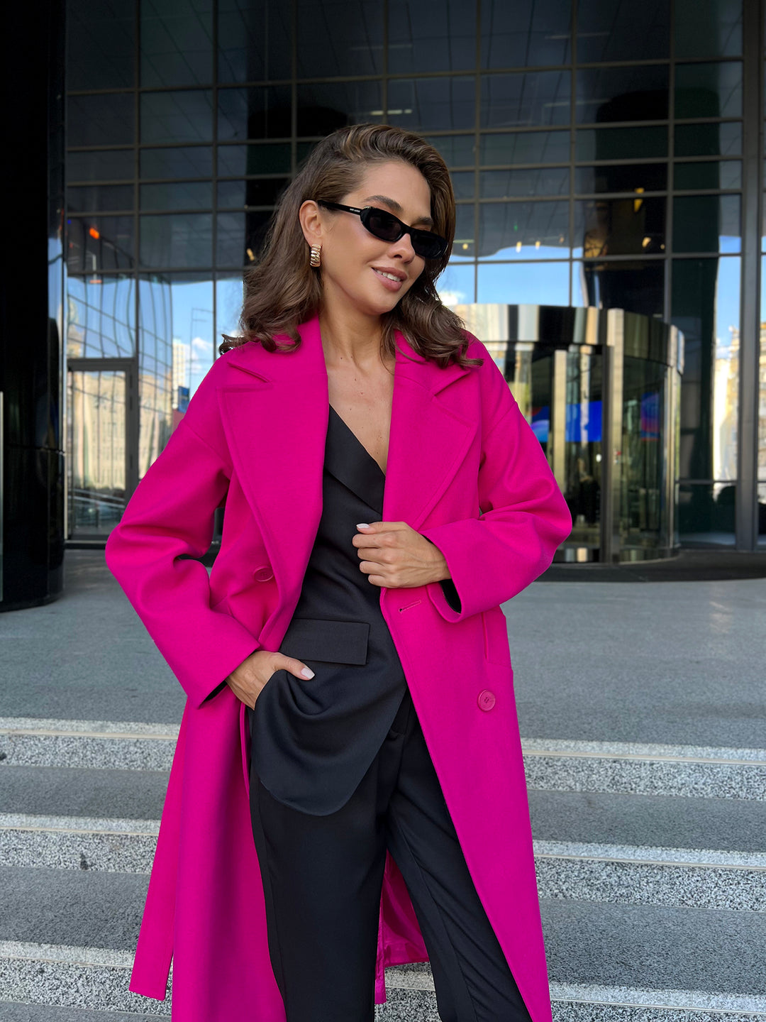 Munich Buttoned Coat Hot pink