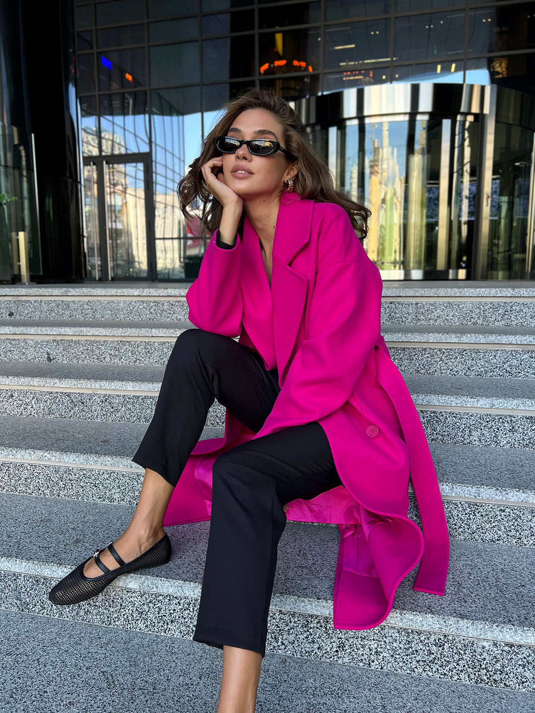 Munich Buttoned Coat Hot pink