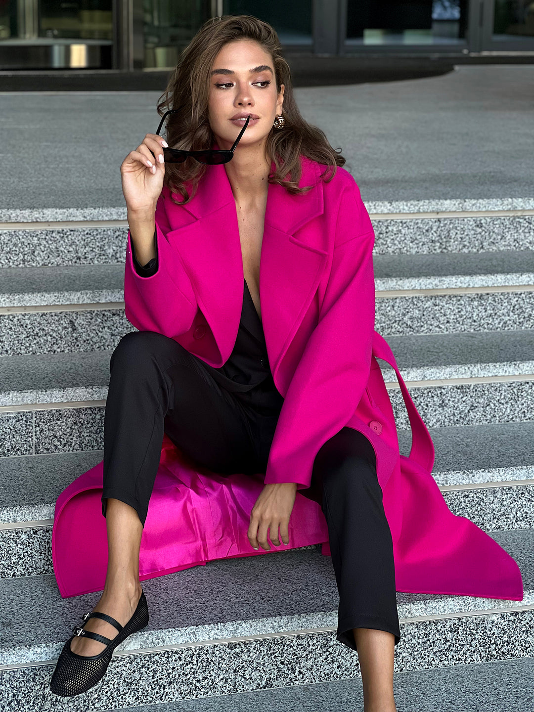 Munich Buttoned Coat Hot pink