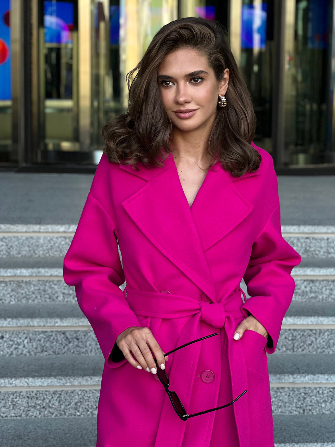 Munich Buttoned Coat Hot pink
