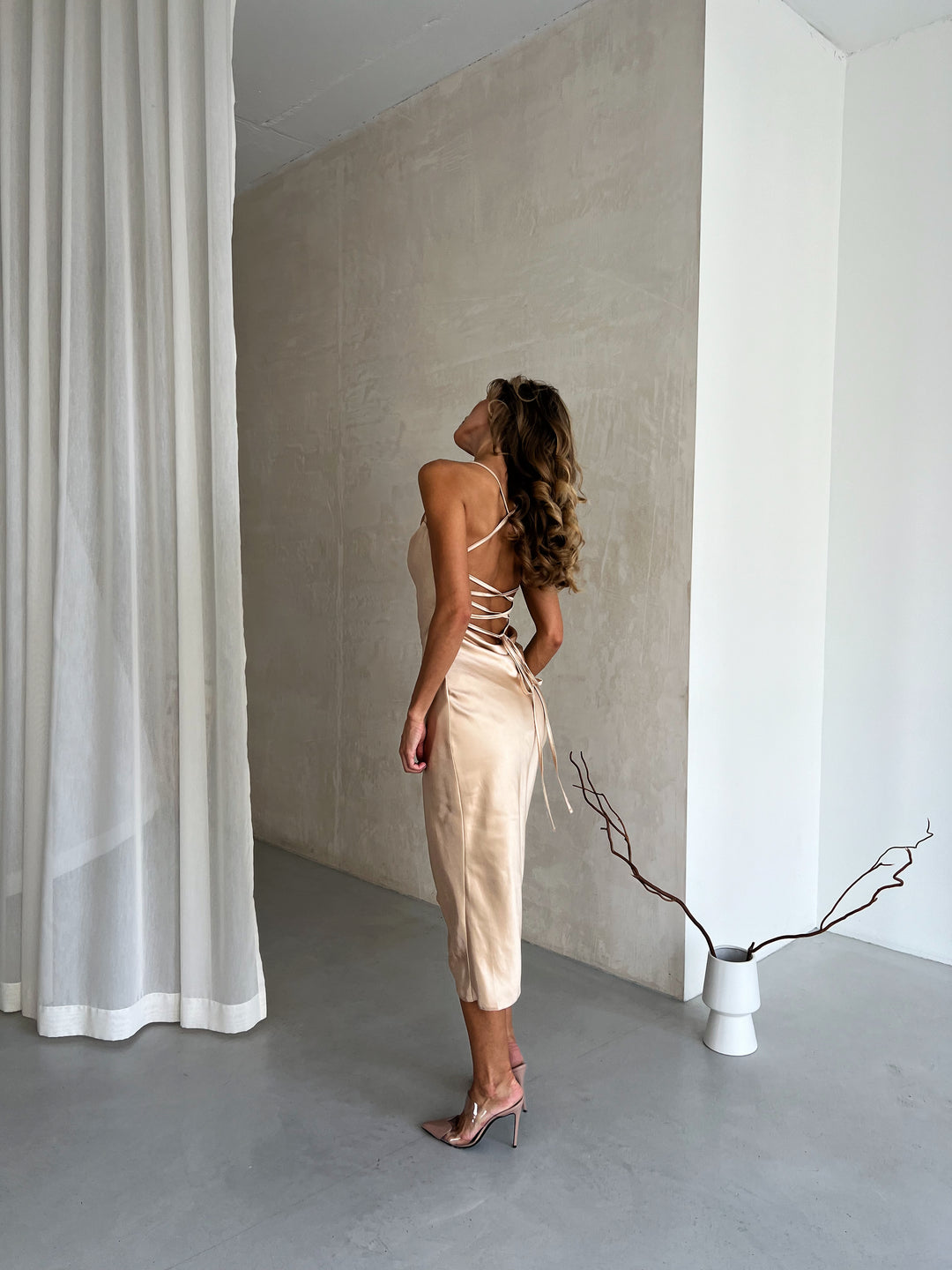 Ninel Satin Slip Dress Golden