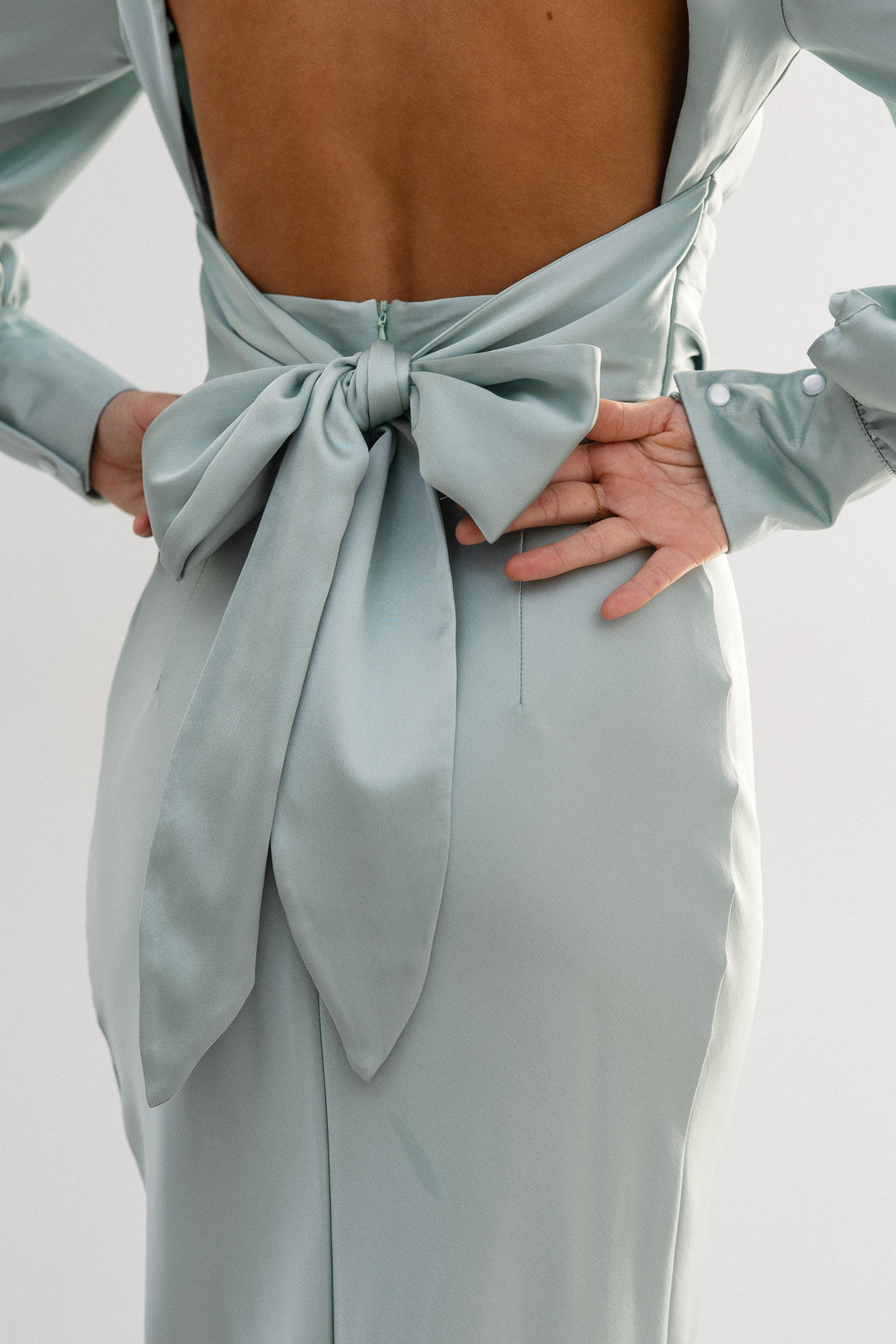 Raya Silk Open Back Dress Pistachio Green