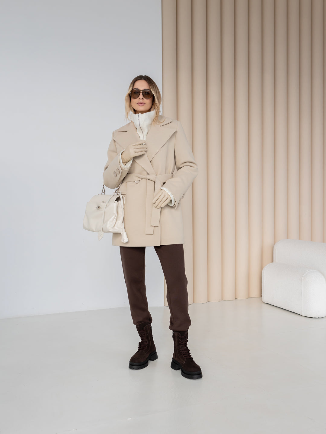 England Short Wrap Coat Latte