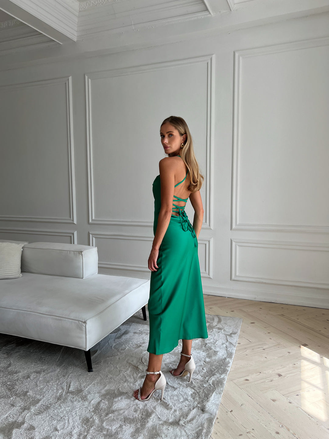 Midaxi Silk Slip Dress Grass Green