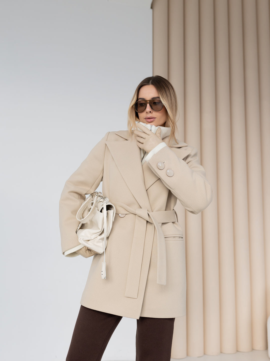 England Short Wrap Coat Latte
