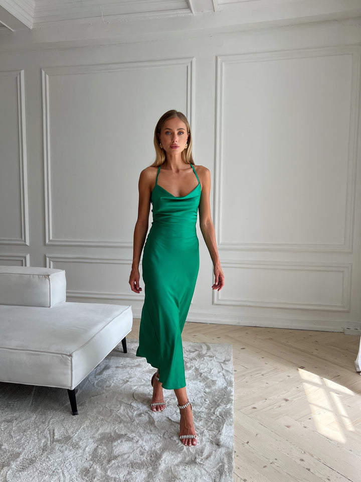 Midaxi Silk Slip Dress Grass Green