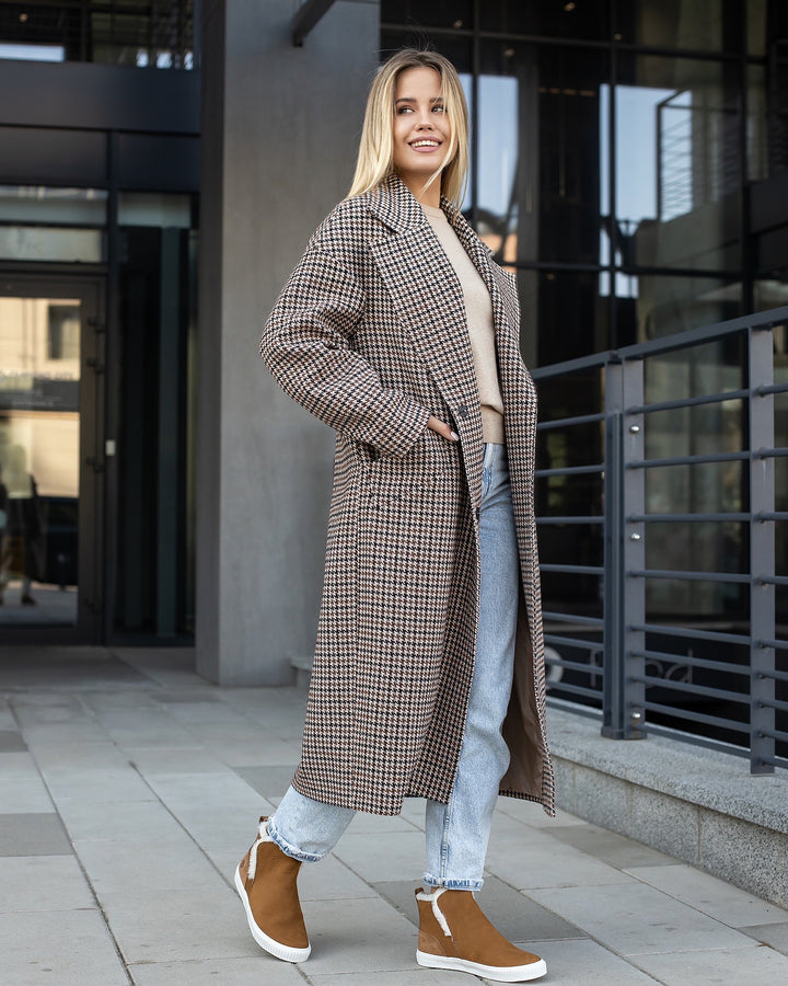 Munich Buttoned Long Coat Plaid