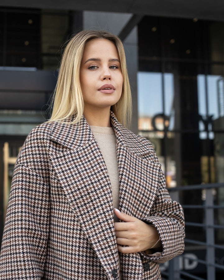 Munich Buttoned Long Coat Plaid