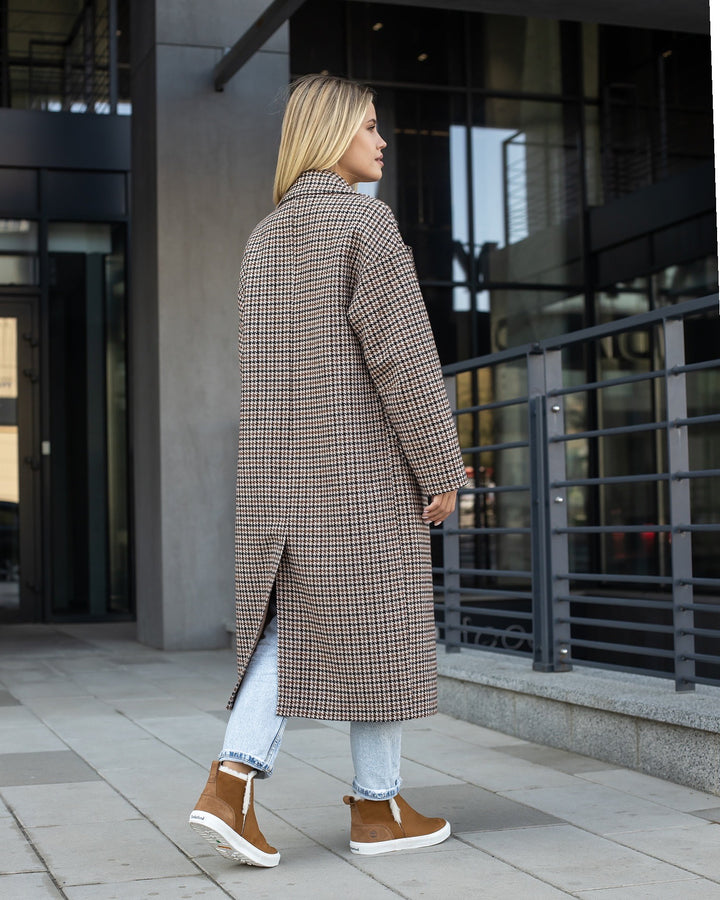 Munich Buttoned Long Coat Plaid