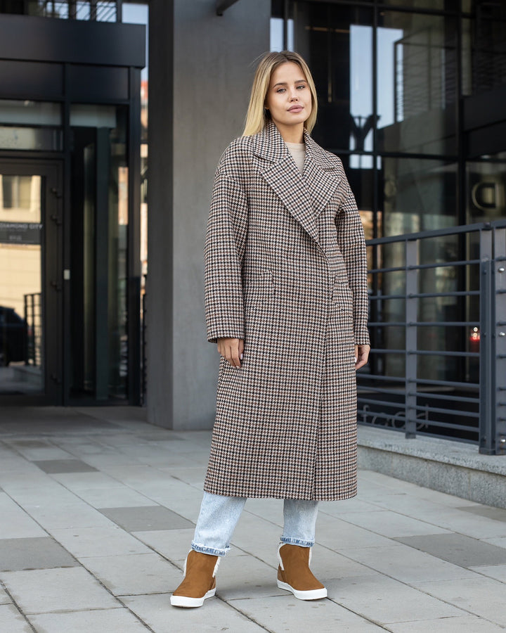 Munich Buttoned Long Coat Plaid