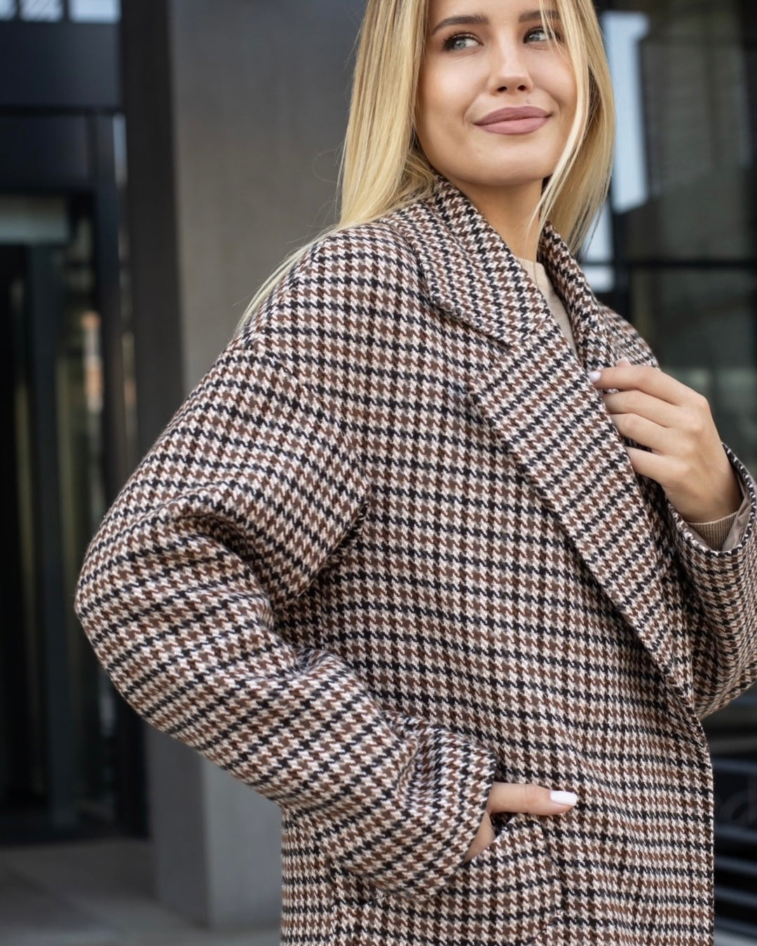 Munich Buttoned Long Coat Plaid
