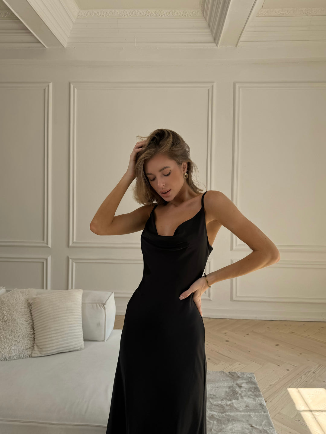 Mary classic Silk Slip Dress Black