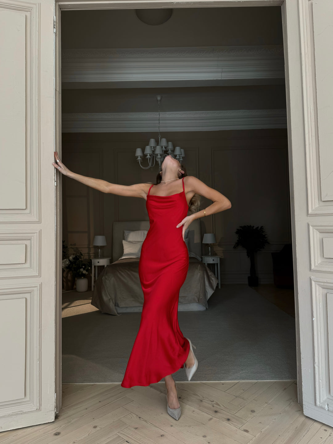 Midaxi Silk Slip Dress Red