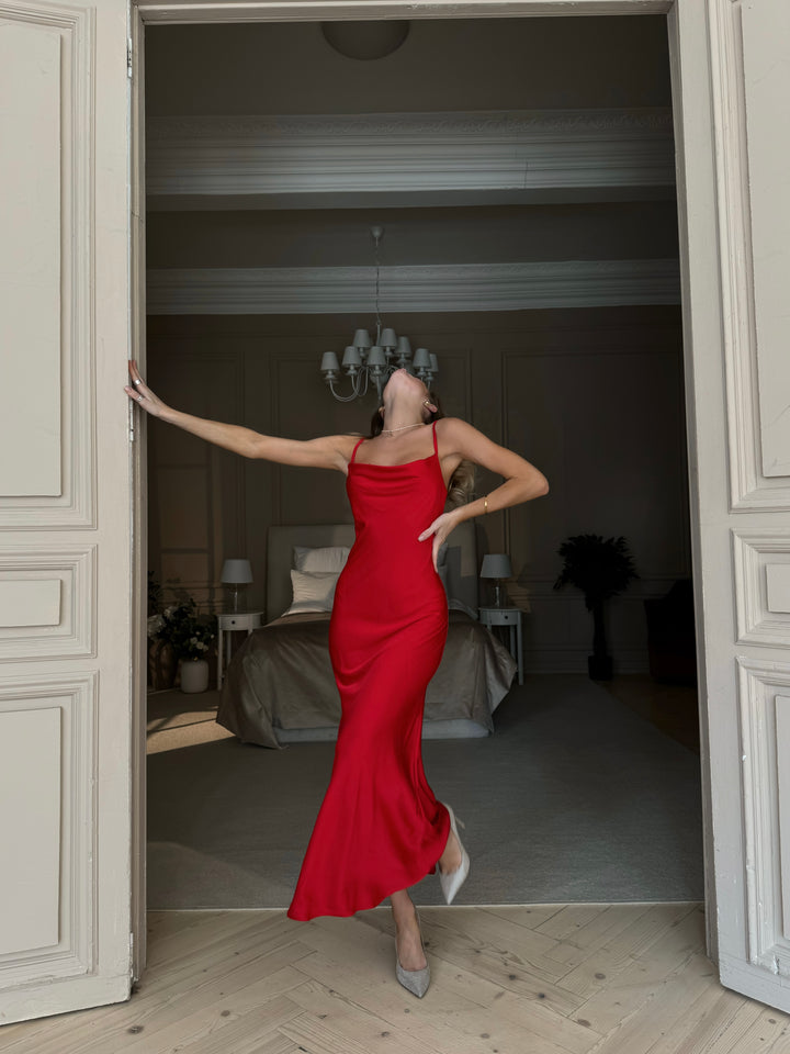 Midaxi Silk Slip Dress Red
