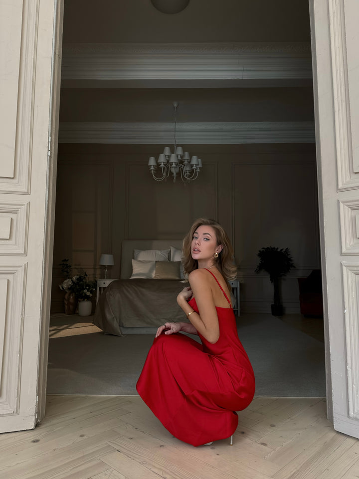 Midaxi Silk Slip Dress Red
