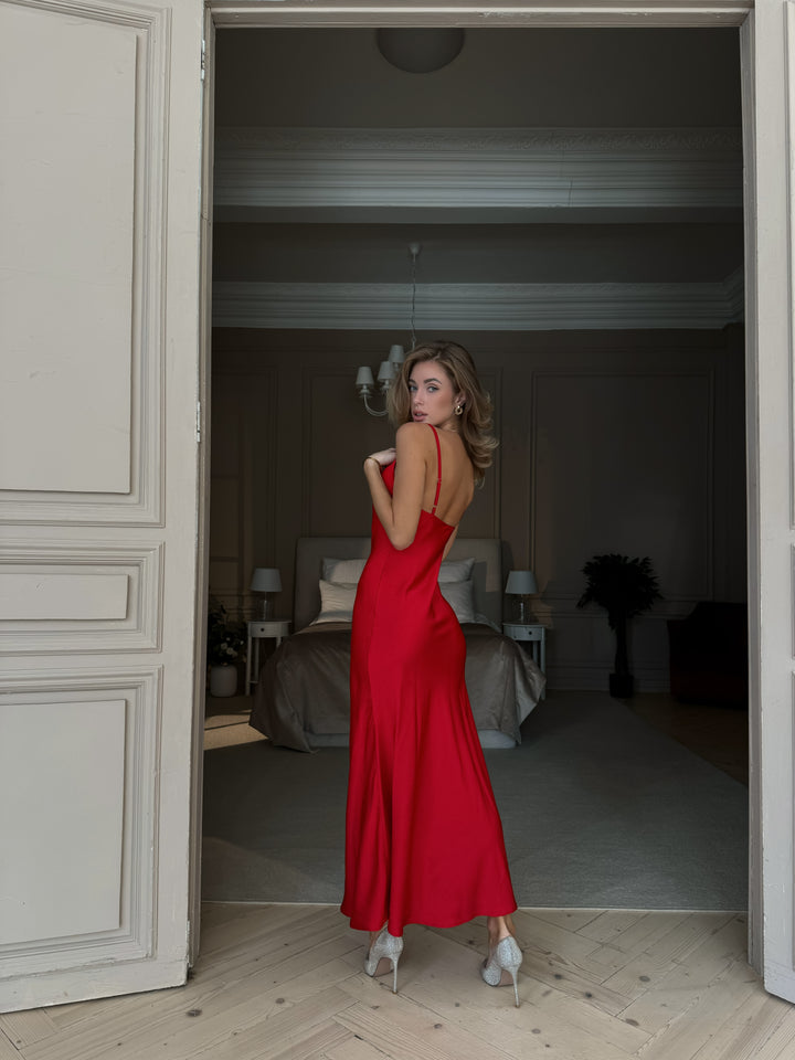 Midaxi Silk Slip Dress Red