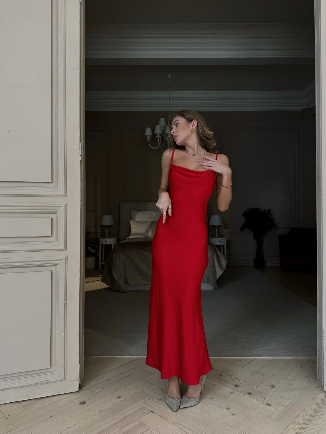 Midaxi Silk Slip Dress Red
