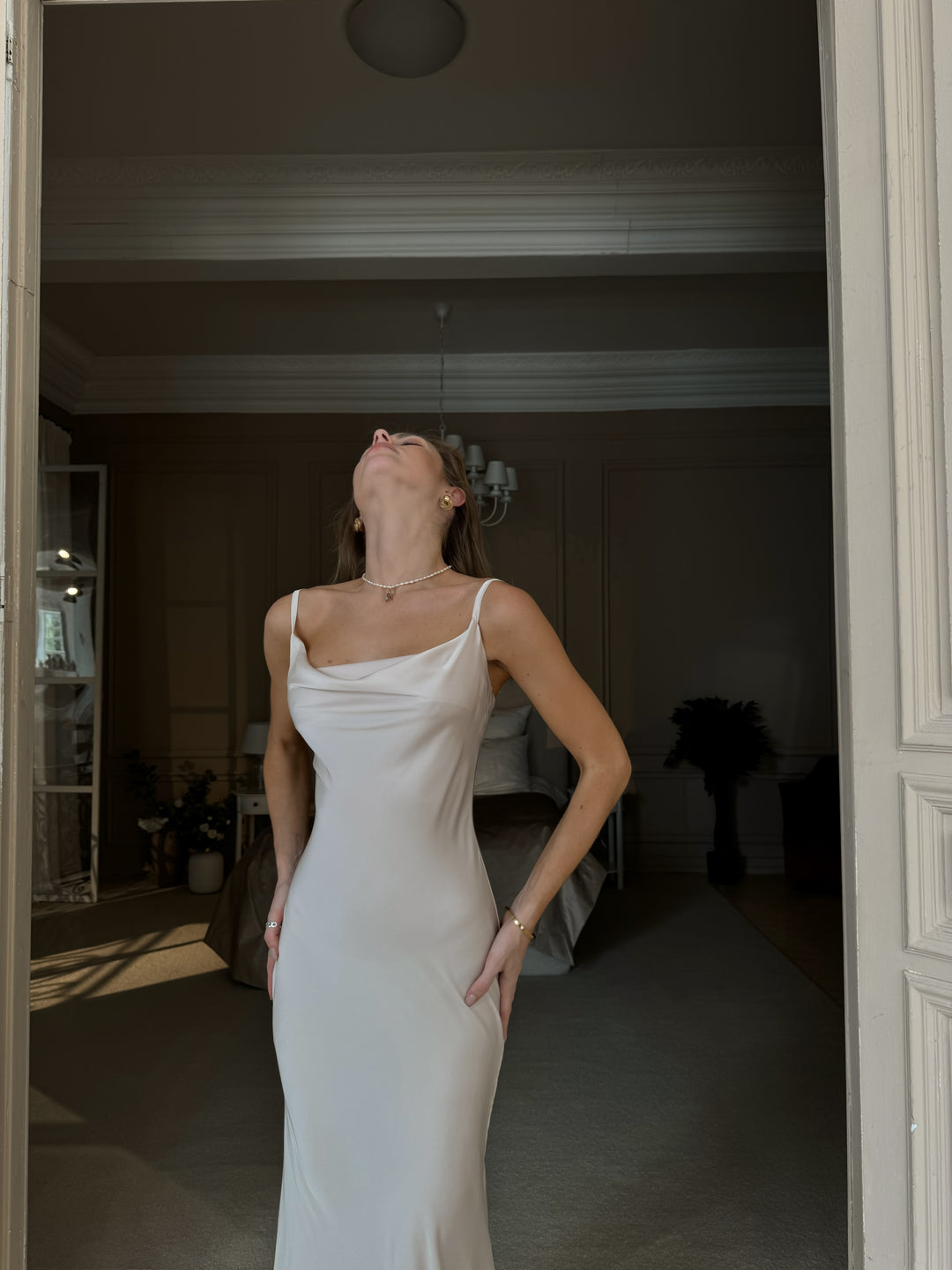 Midaxi Silk Slip Dress Beige