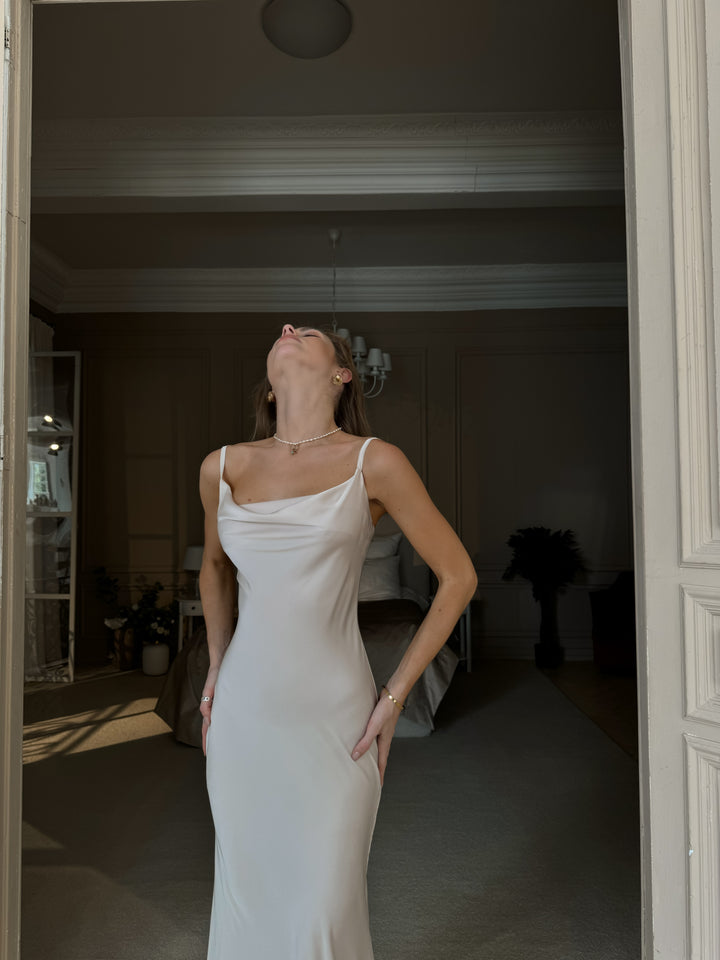 Midaxi Silk Slip Dress Beige