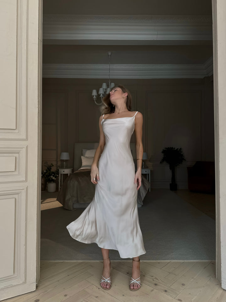 Midaxi Silk Slip Dress Beige