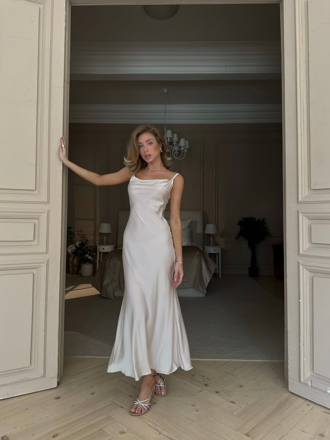 Midaxi Silk Slip Dress Beige