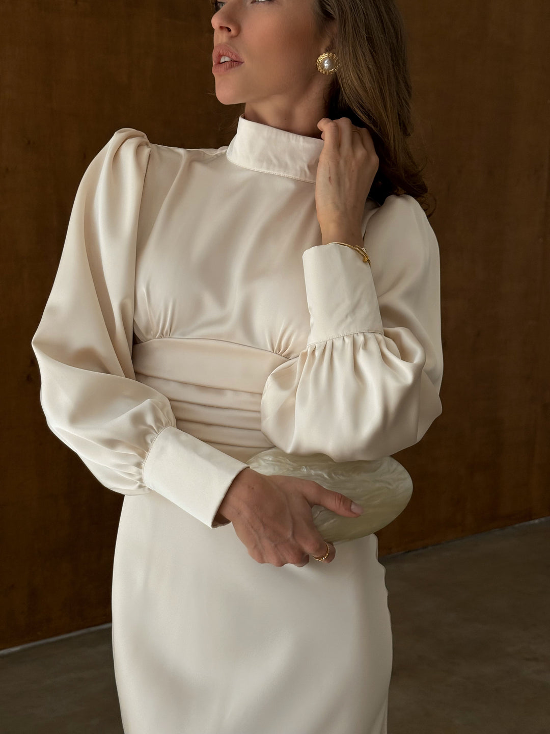Zina Bow Tie Midi Dress Ivory