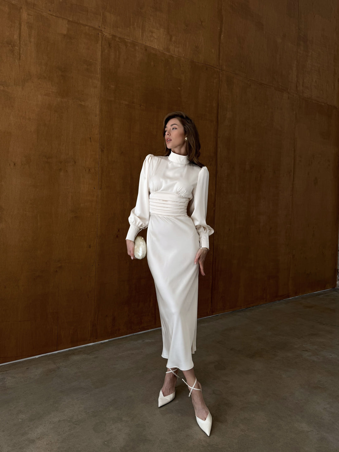 Zina Bow Tie Midi Dress Ivory