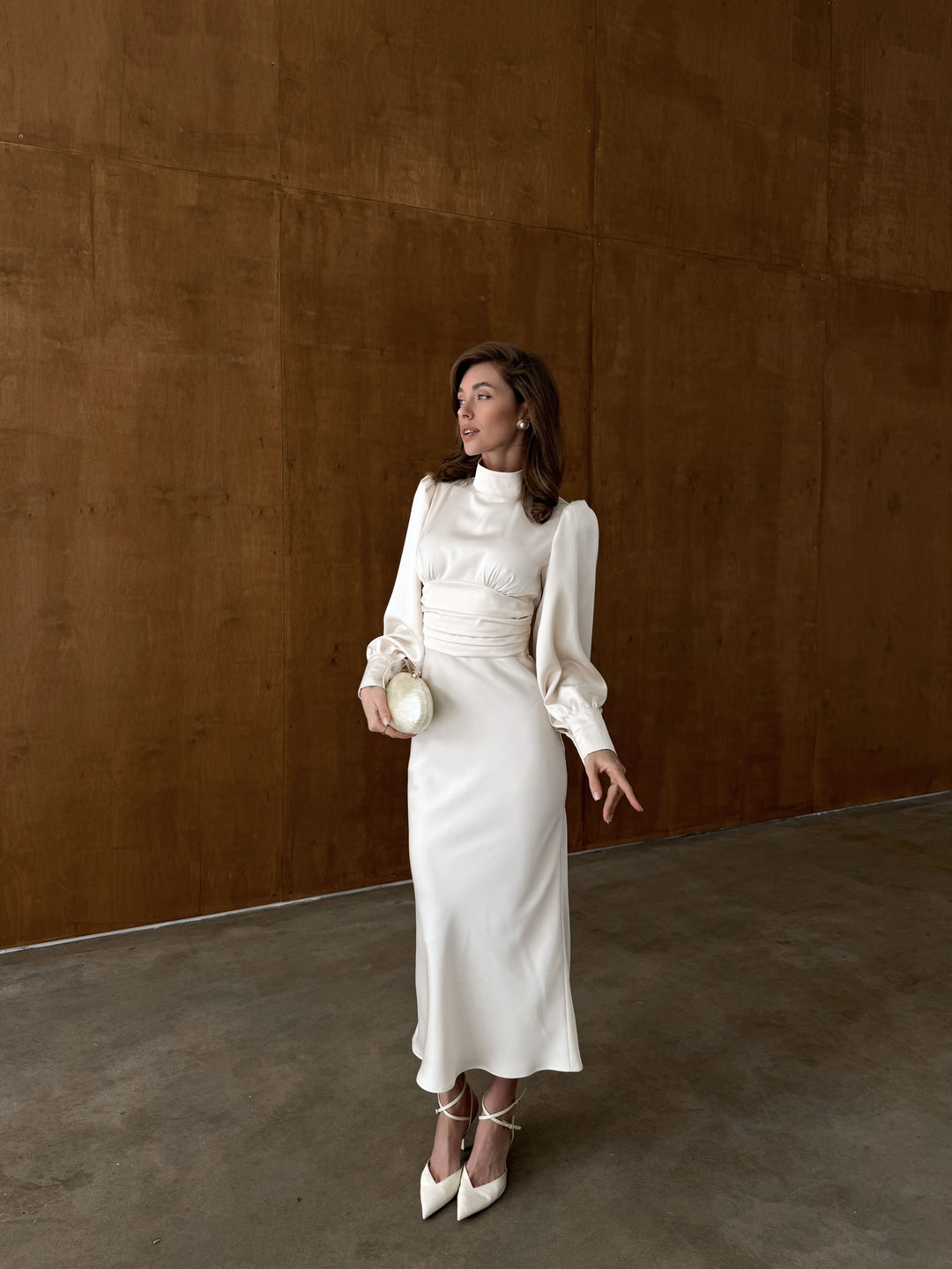 Zina Bow Tie Midi Dress Ivory