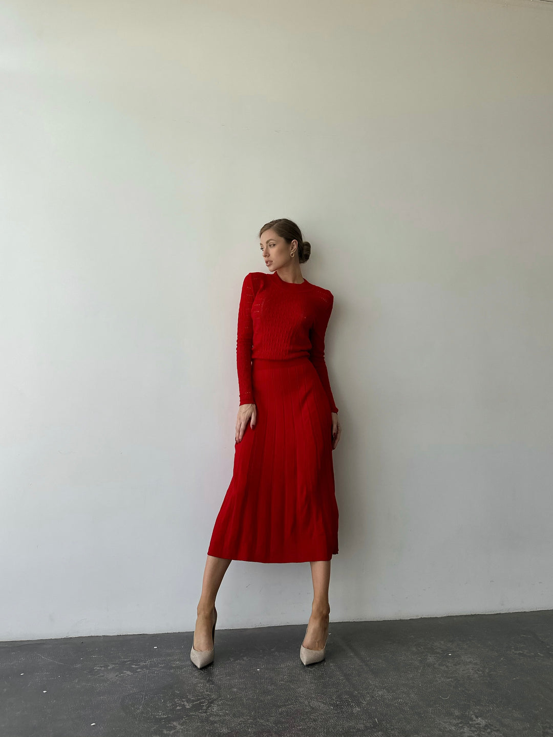 Knit Hollow Out Dress Red
