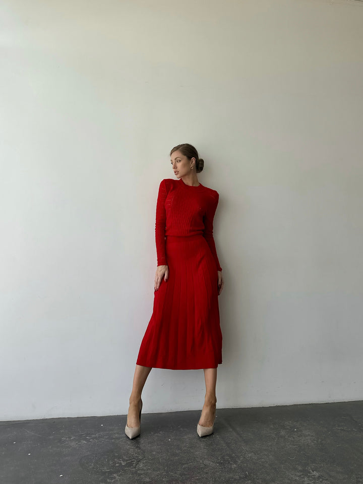 Knit Hollow Out Dress Red