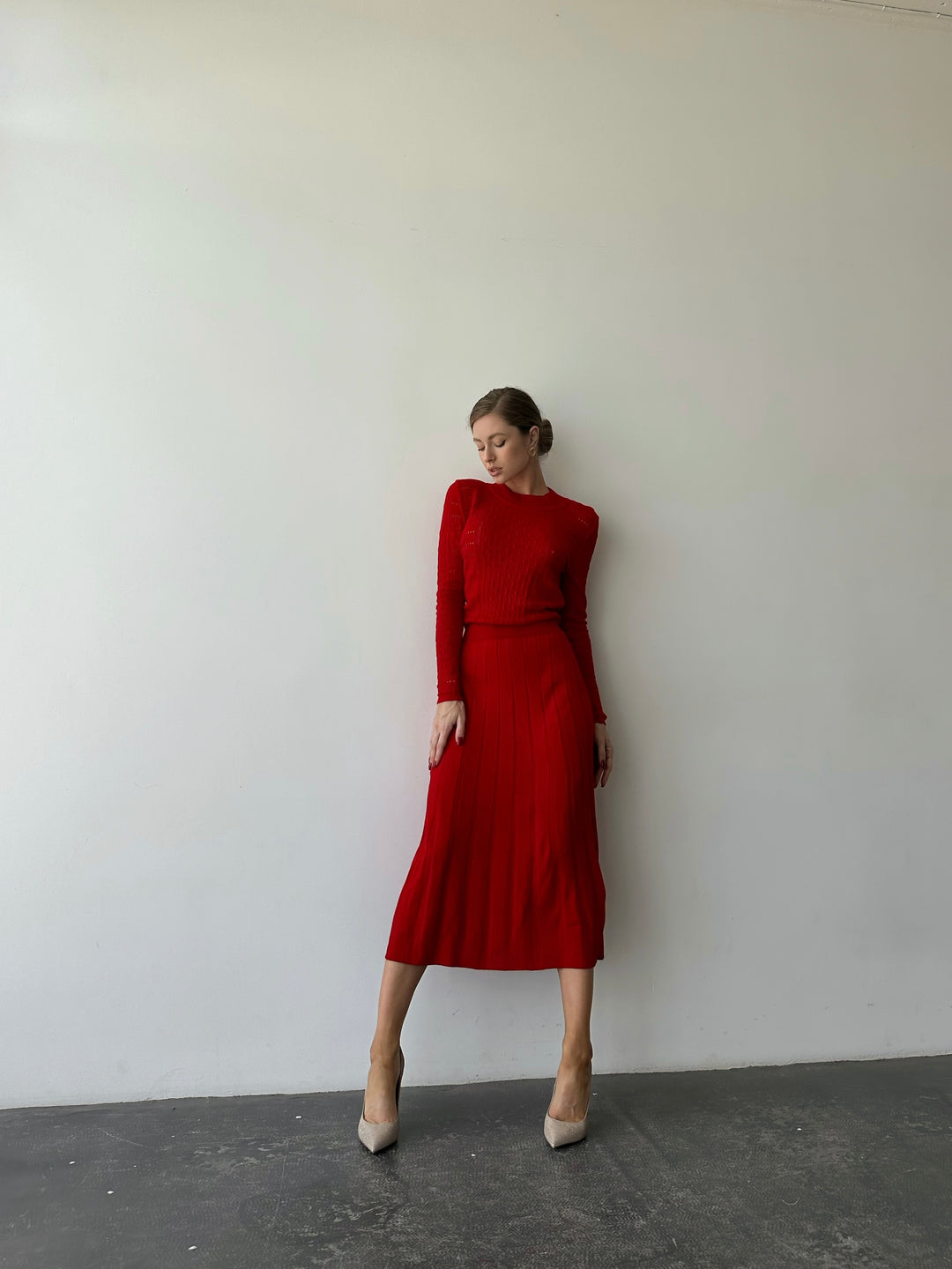 Knit Hollow Out Dress Red