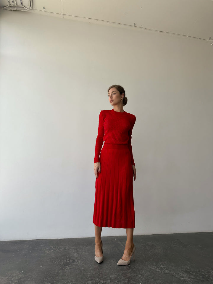 Knit Hollow Out Dress Red