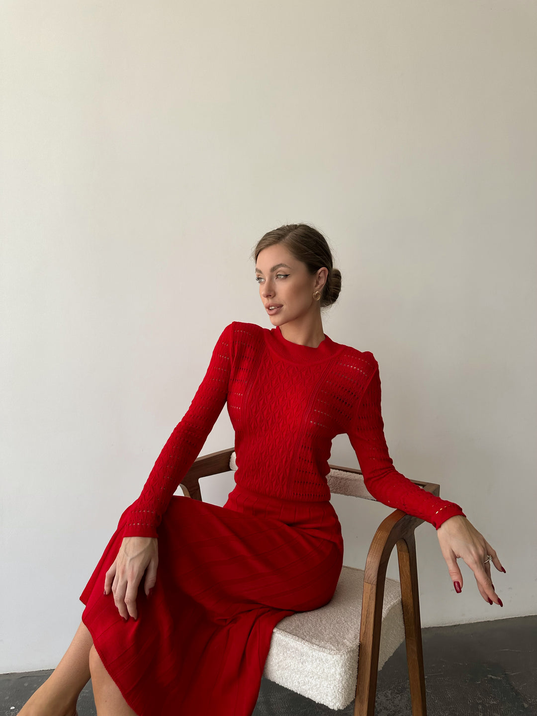 Knit Hollow Out Dress Red